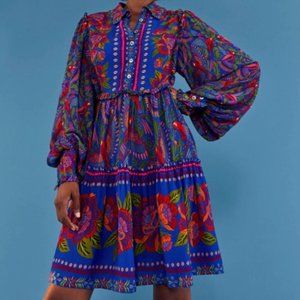 FARM Rio Blue Macaw Flight Long Sleeve Mini Dress